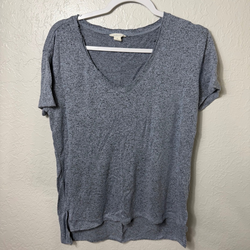 Caslon Womens XS Blue Marled V-Neck Short Sleeve High Low Hem T-Shirt